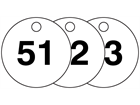 Plastic valve tags, numbered 51-75