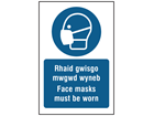 Rhaid gwisgo mwgwd wyneb, Face masks must be worn. Welsh English sign.