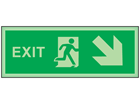 Exit, arrow diagonal facing the right and down photoluminescent safety sign