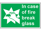 In case of fire break glass symbol and text safety sign.