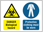 Danger biological hazard, protective clothing must be worn safety sign.