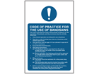 Code of practice for use of bandsaws safety sign.