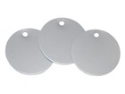 Blank anodised aluminium circular metal tags.