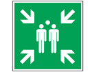 Assembly point / muster point symbol safety sign.