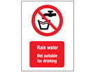 Rain water not suitable for drinking symbol and text safety sign.