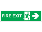 Fire exit arrow right symbol and text safety sign.