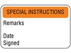 Special instructions quality assurance label