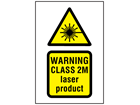 Warning Class 2M laser product symbol and text safety sign.