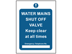 Water mains shut off valve safety sign.