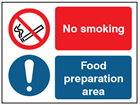 No smoking, food preparation area safety sign.