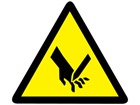 Moving blade cutter hazard warning symbol label.