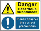 COSHH. Dangerous hazard substances, correct precautions sign.