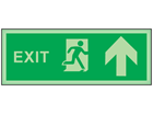 Exit, arrow up photoluminescent safety sign
