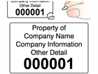 Assetmark destructible serial number label (black text), 32mm x 50mm