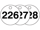 Plastic valve tags, numbered 226-250