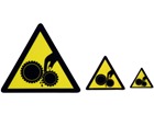 Pinch point hazard warning symbol label.