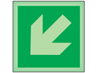 Diagonal arrow left facing down symbol photoluminescent safety sign