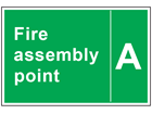 Fire assembly point text safety sign with identifier.
