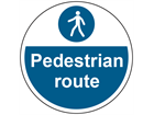 Pedestrian route symbol and text floor graphic marker.