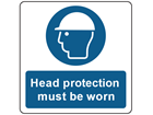 Head protection symbol and text safety label.