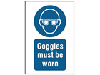 Goggles must be worn symbol and text safety sign.