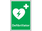 Defibrillator symbol and text safety sign.