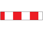 Heavy duty barrier tape, vertical stripes, red and white chevron.