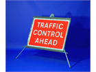 Traffic control ahead roll up road sign