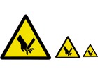 Moving blade cutter hazard warning symbol label.