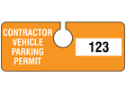 Contractor vehicle parking permit tag, serial numbered