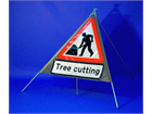 Men at work, tree cutting roll up road sign