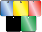 Coloured aluminium tags, 50mm x 50mm.