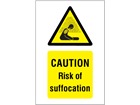 Caution Risk of suffocation symbol and text safety sign.