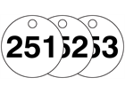 Plastic valve tags, numbered 251-275