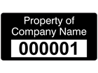 Assetmark serial number label (text on colour), 19mm x 38mm