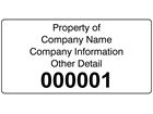 Assetmark serial number label (black text), 38mm x 76mm