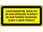 Laser radiation, avoid eye or skin exposure to direct or scattered radiation, class 4 laser equipment warning label.