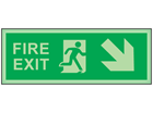 Fire exit, arrow diagonal facing the right and down photoluminescent safety sign