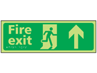 Fire exit arrow up photoluminescent sign.