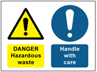 Danger Hazardous waste, Handle with care safety sign.
