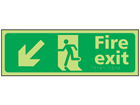 Fire exit arrow down left photoluminescent sign.