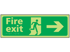 Fire exit arrow right photoluminescent sign.