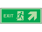 Exit, arrow diagonal facing the right and up photoluminescent safety sign