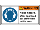 Noise hazard wear approved ear protection label