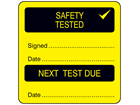 Safety tested, next test due combination label.