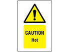 Caution Hot symbol and text safety sign.