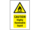 Caution highly flammable liquid symbol and text safety sign.