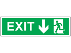 Exit arrow down symbol and text safety sign.