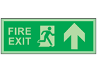 Fire exit, arrow up photoluminescent safety sign