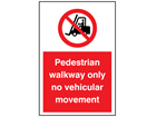 Pedestrian walkway only no vehicular movement symbol and text sign